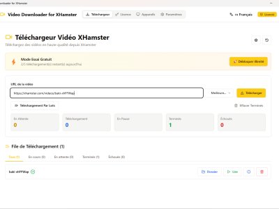 XHamster video downloader main interface showing URL field to paste link, HD 1080p quality selection and download videos button